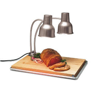 Carlisle, HL8285B FlexiGlow 24 in. Dual Arm Aluminum Heat Lamp With Maple Cutting Board, and Drip Pan